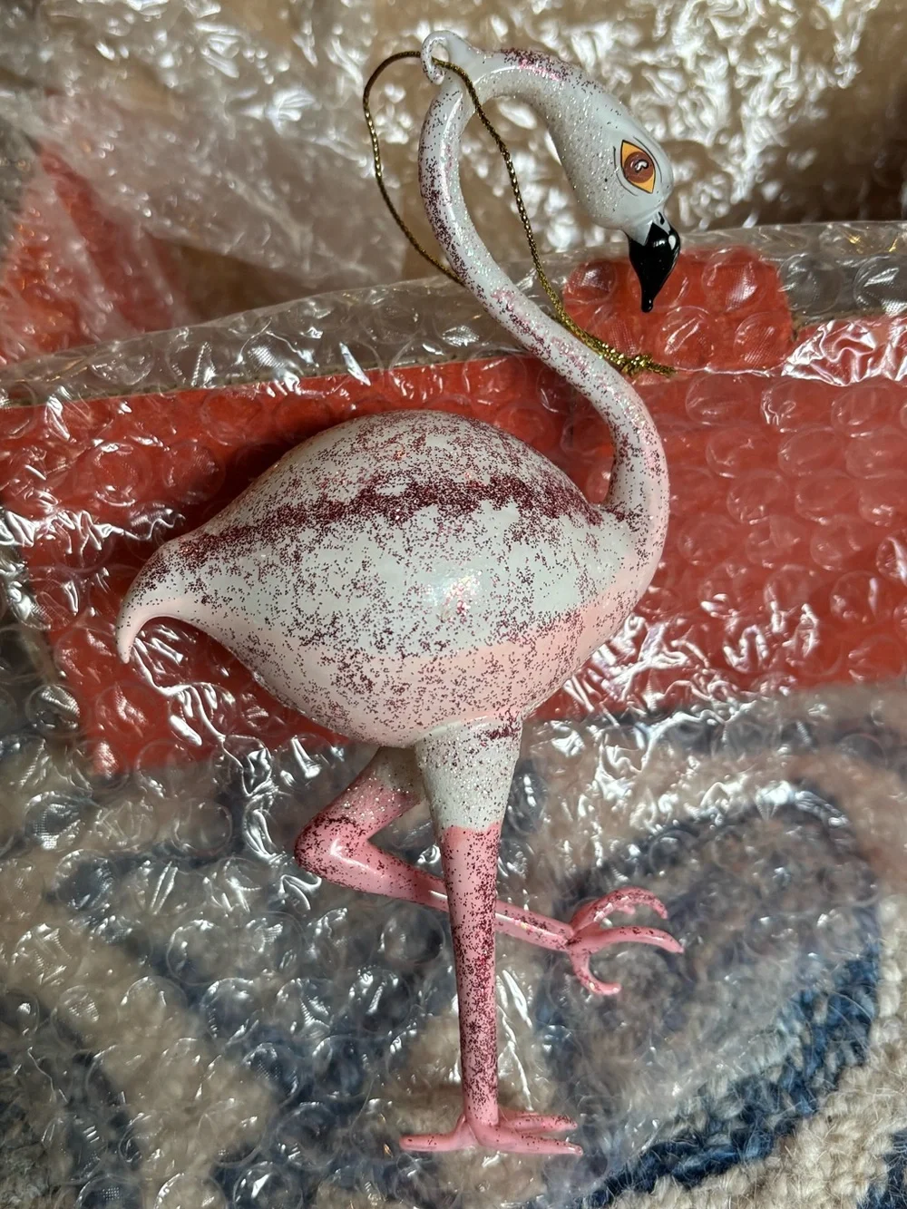 Asian Treasures small fling flamingo blown glass vintage Christmas ornament